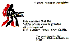 Hardy Boys Fan Club Card